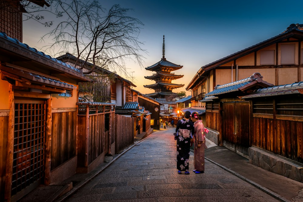 Traditional street and pagoda in Kyoto
